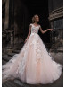 Beaded Cap Sleeve Ivory Lace Nude Tulle Romantic Wedding Dress